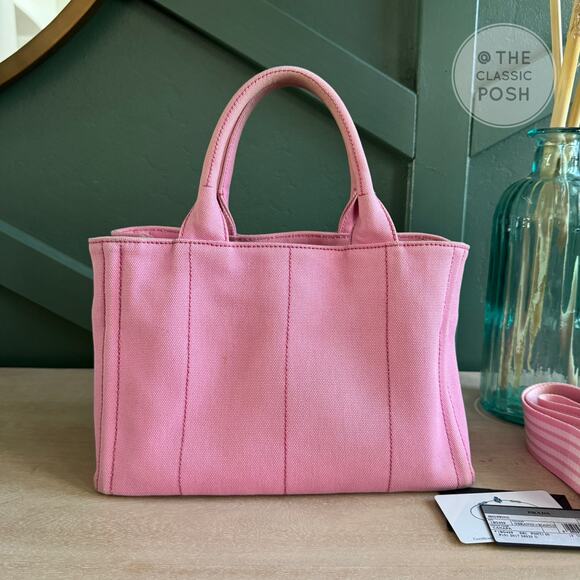 RARE Prada Canapa Small PINK Limited Striped Strap Tote Crossbody Bag - Picture 8 of 16